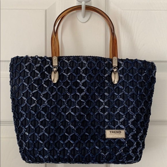 Trend Collection Italy Handbags - Navy Woven Tote Bag